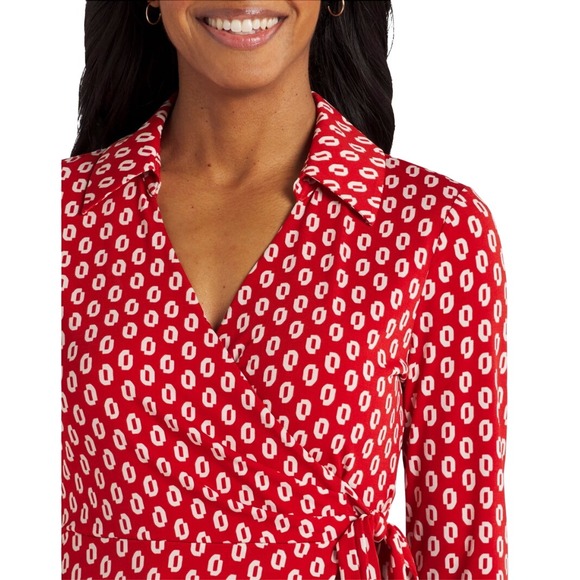 KAILEIGH Rust/Cream Print Collared Surplice Midi Dress Size S - Picture 4 of 9